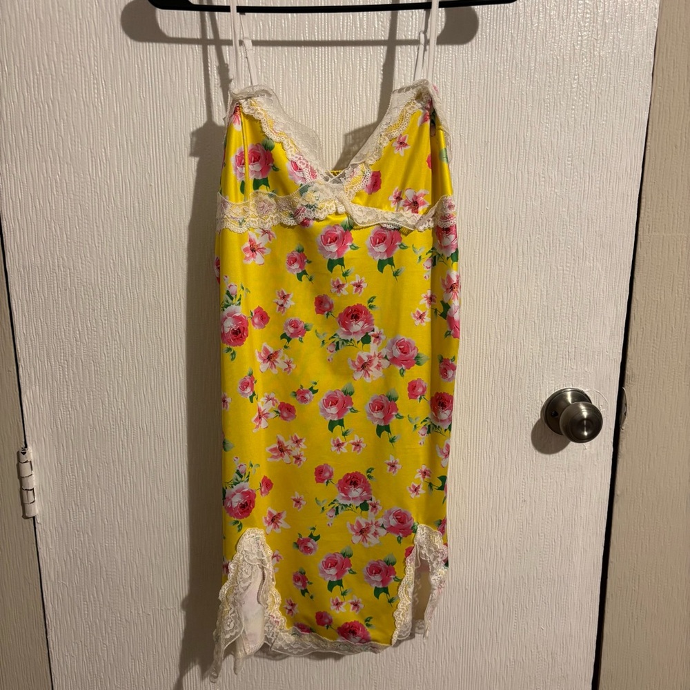Yellow satin floral dress